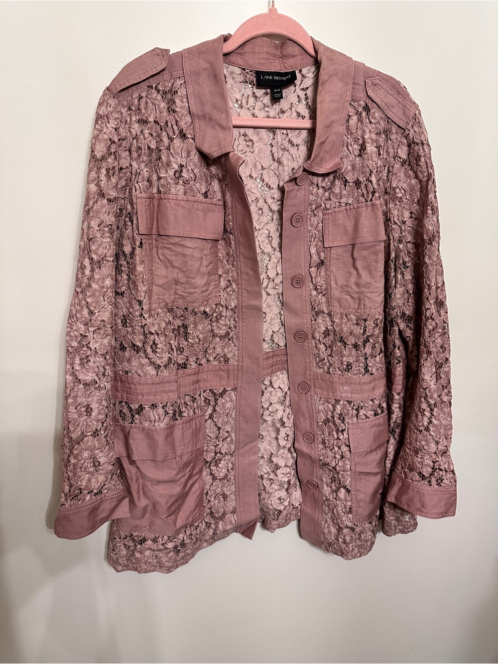 Lane Bryant Dusty Rose Lace Button-Front Jacket